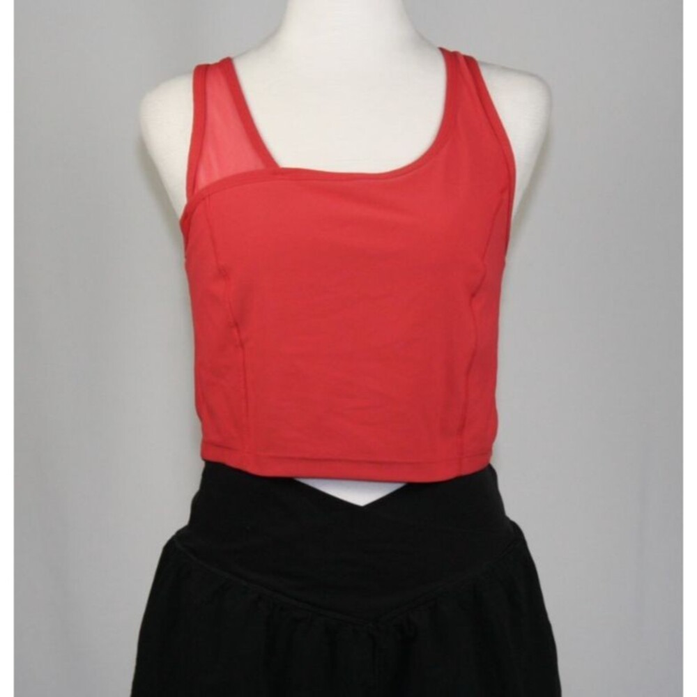 Xersion Sz Large sports bra mesh shoulder Workout Lined Red Cropped Spandex EUC